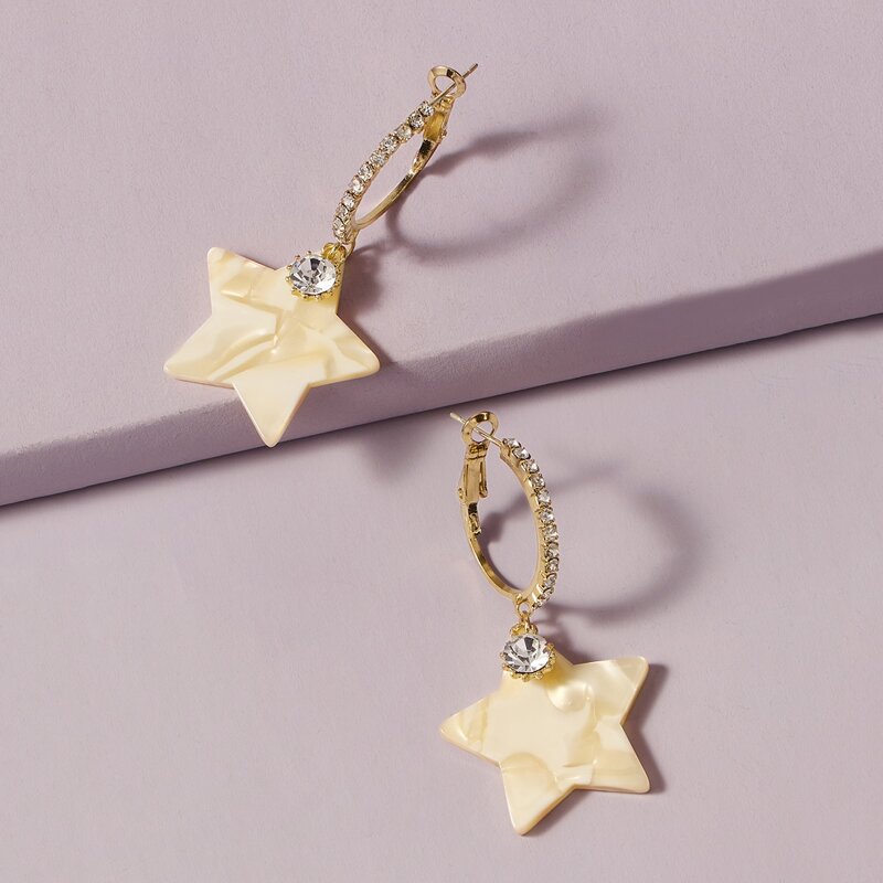 

1pair Rhinestone Engraved Star Drop Earrings, Multicolor