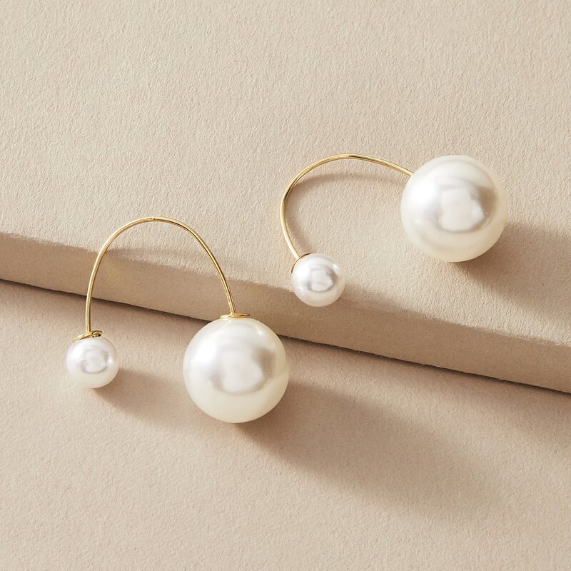 

1pair Faux Pearl Decor Earrings, Gold
