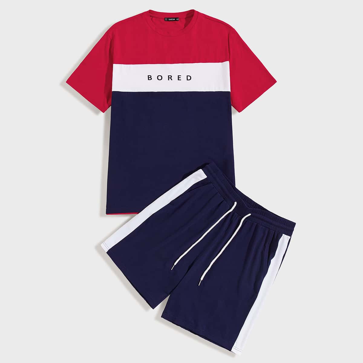 

Guys Colorblock Letter Graphic Top & Contrast Sideseam Shorts Set, Multicolor