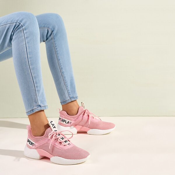 

Letter Graphic Mesh Sneakers, Pink