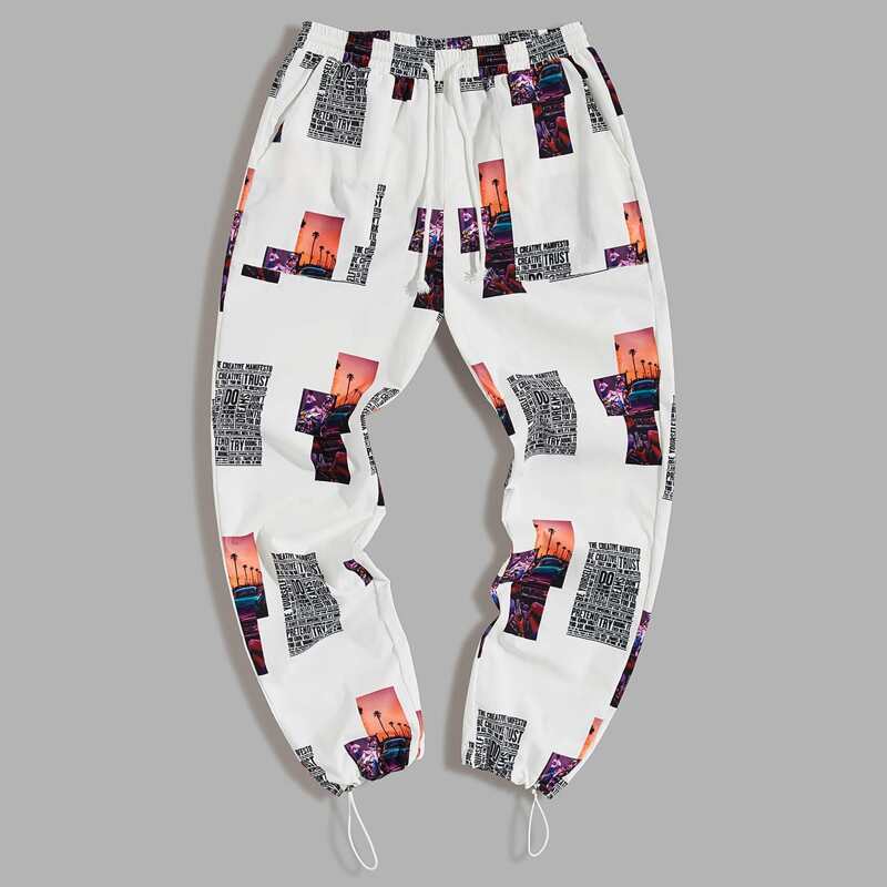 

Guys Drawstring Waist & Hem Patch Pocket Pants, Multicolor
