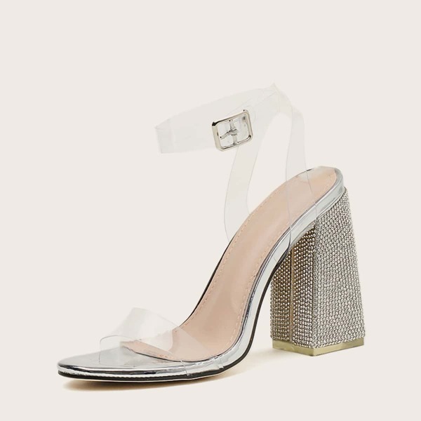 

Ankle Strap Rhinestone Decor Chunky Heels