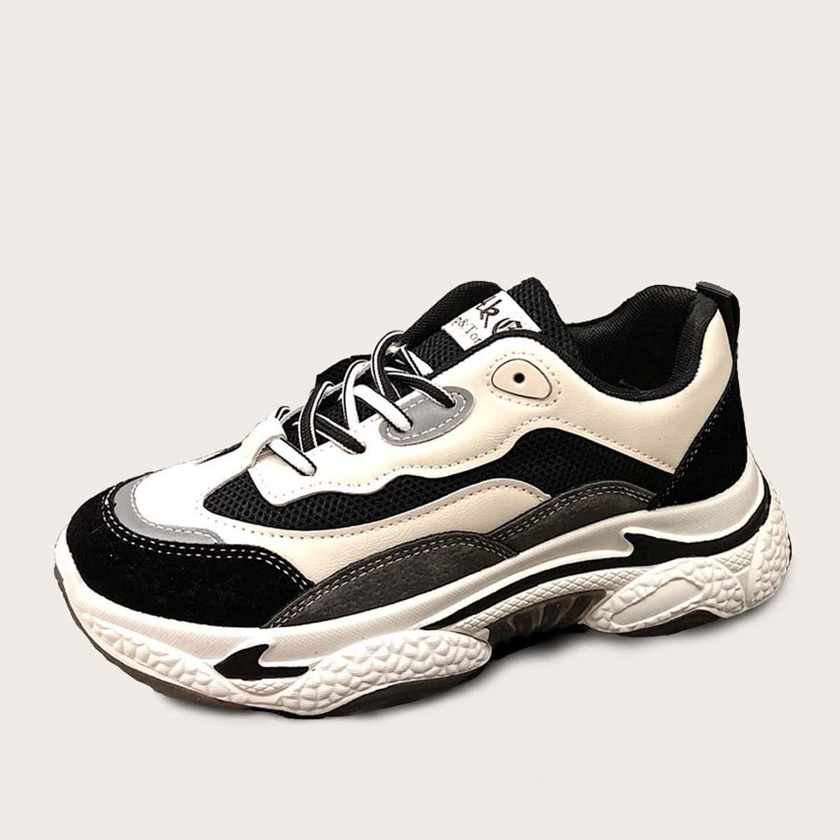 

Color Block Lace-up Front Chunky Sneakers, Multicolor