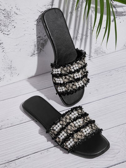 Faux Pearl Decor Wide Fit Sliders
