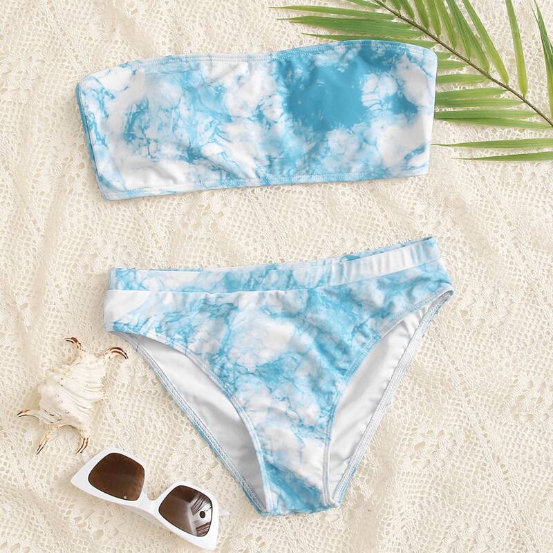 

Tie Dye Bandeau Bikini Swimsuit, Blue