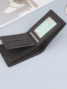 Men Stitch Detail Fold Over Wallet - Black - View 2