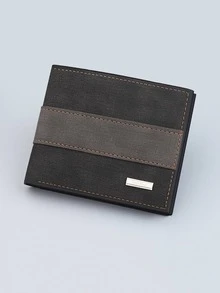 Men Stitch Detail Fold Over Wallet - Black - View 3