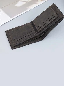 Men Stitch Detail Fold Over Wallet - Black - View 4