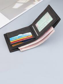 Men Stitch Detail Fold Over Wallet - Black - View 5