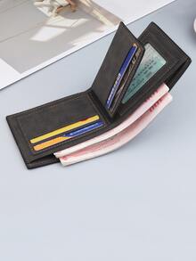 Men Stitch Detail Fold Over Wallet - Black - View 6