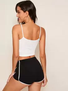 SHEIN 羅紋針織短版吊帶上衣 - 白色 - 查看 2