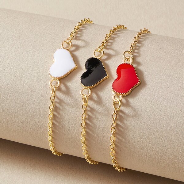 

3pcs Toddler Girls Heart Decor Chain Bracelet, Gold