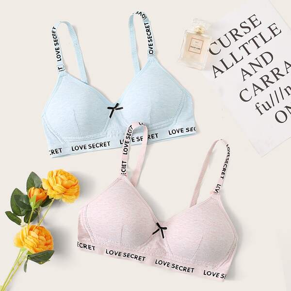 

2pack Letter Tape Bra Set, Multicolor