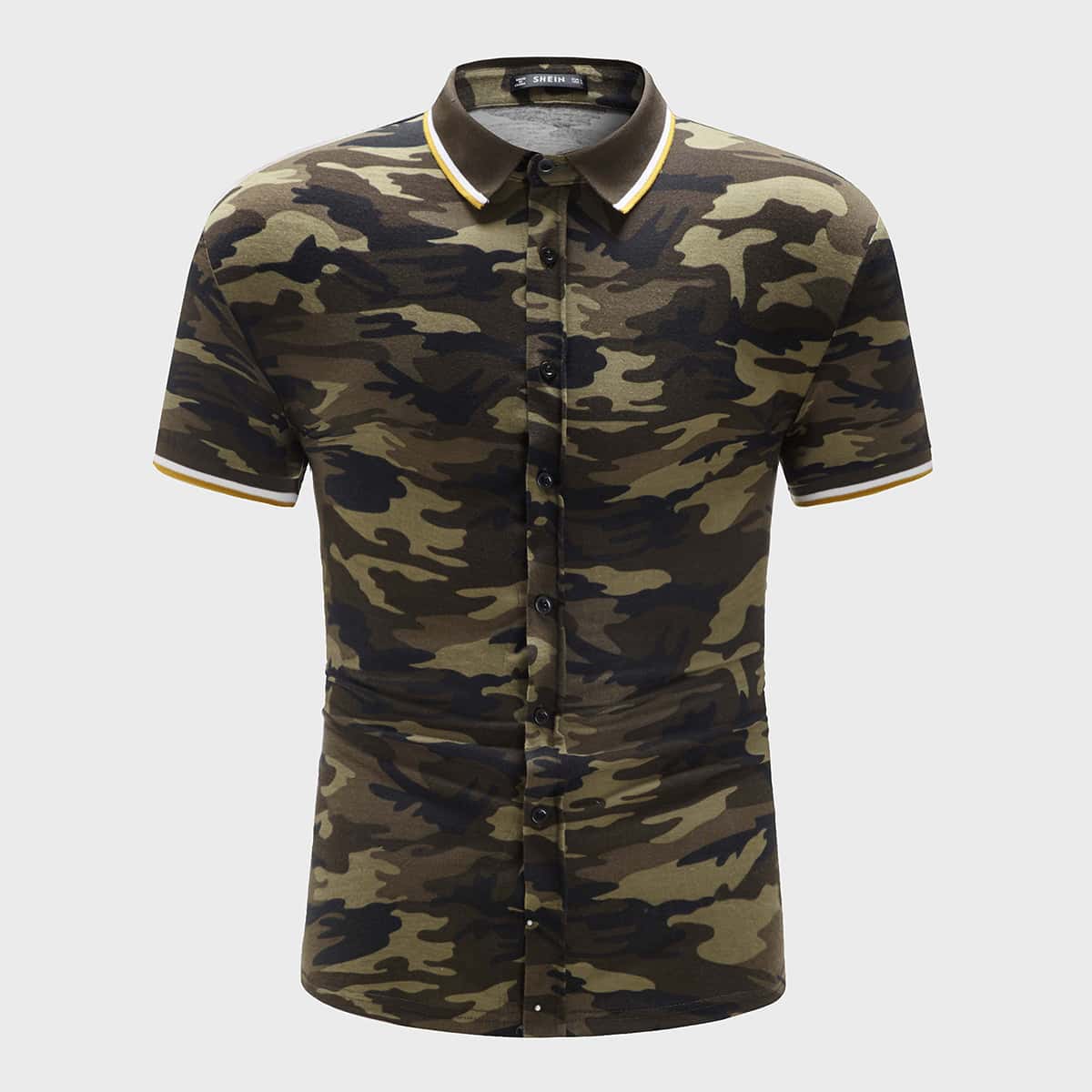 

Guys Striped Trim Camo Shirt, Multicolor