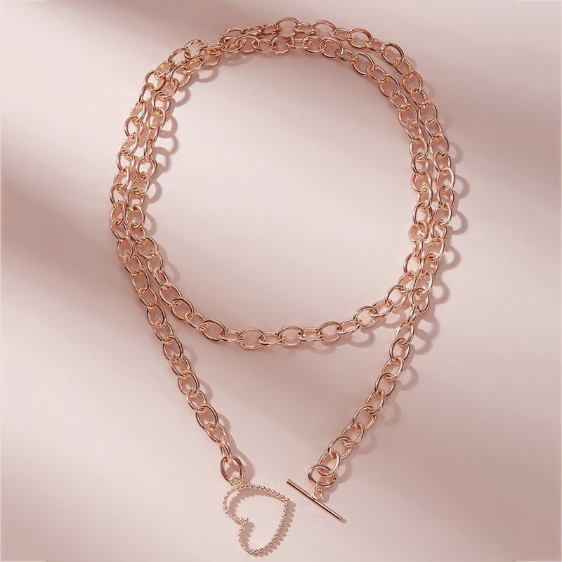 

1pc Heart & Bar Decor Chain Necklace, Gold