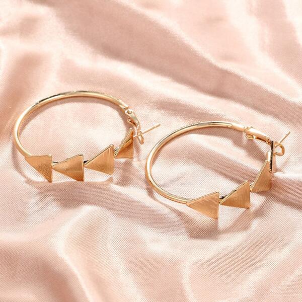 

1pair Triangle Decor Hoop Earrings, Gold