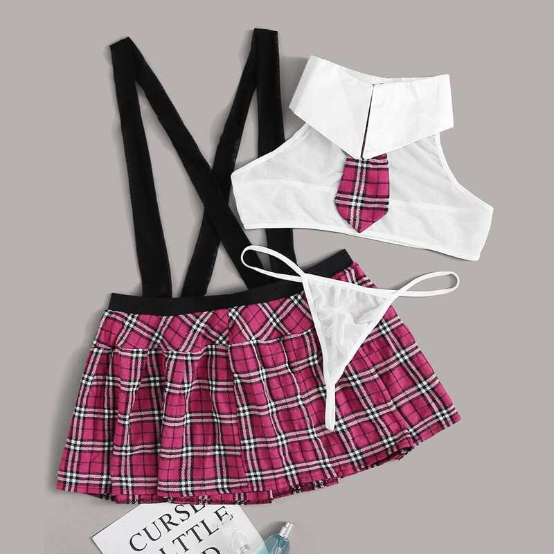 

Tartan Uniform Sexy Set With Thong, Multicolor