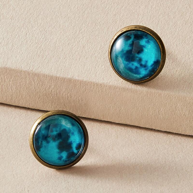 

1pair Guys Round Stud Earrings, Multicolor