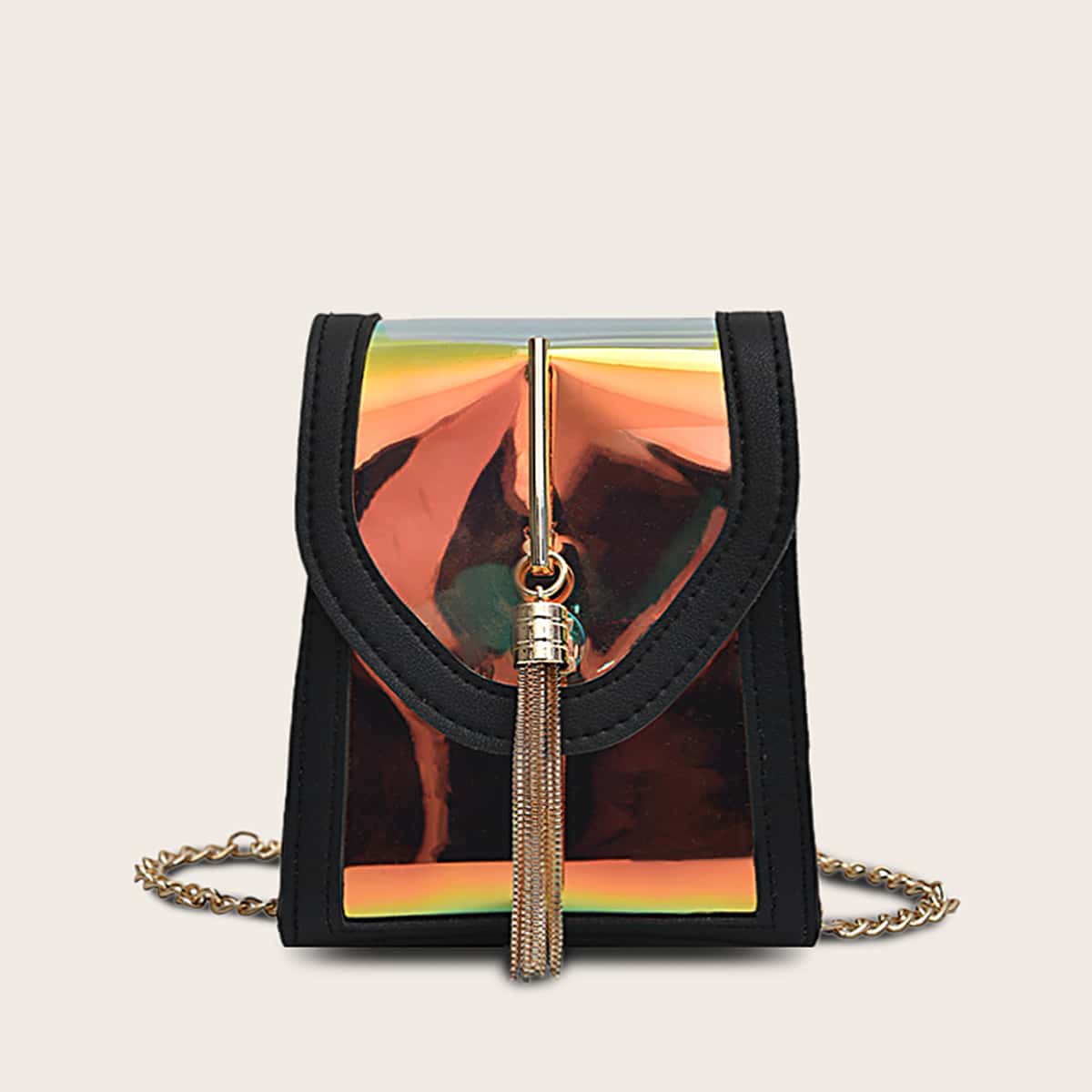 

Holographic Tassel Decor Crossbody Bag, Multicolor