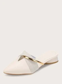 Fall/Winter Point Toe Twist Flat Mules, Women's Fashionable And Elegant Half-Toe Mules With Pointed Toe, Comfortable Mid-Heels, Suitable For Commuting, Vacation, Parties, And White And Chunky Heeled Sandals.