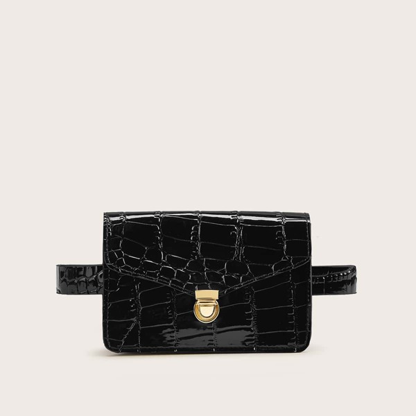 

Croc Embossed Push Lock Fanny Pack, Black