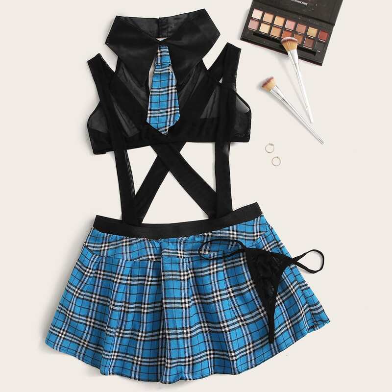 

Tartan Uniform Sexy Costume With Thong, Multicolor