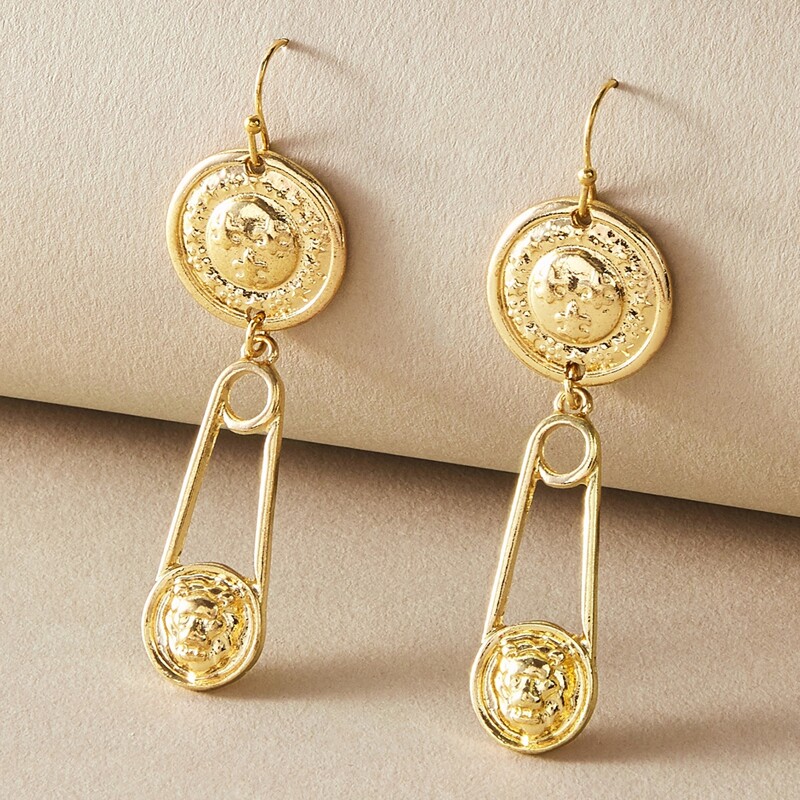 

1pair Metallic Safety Pin Decor Drop Earrings, Gold