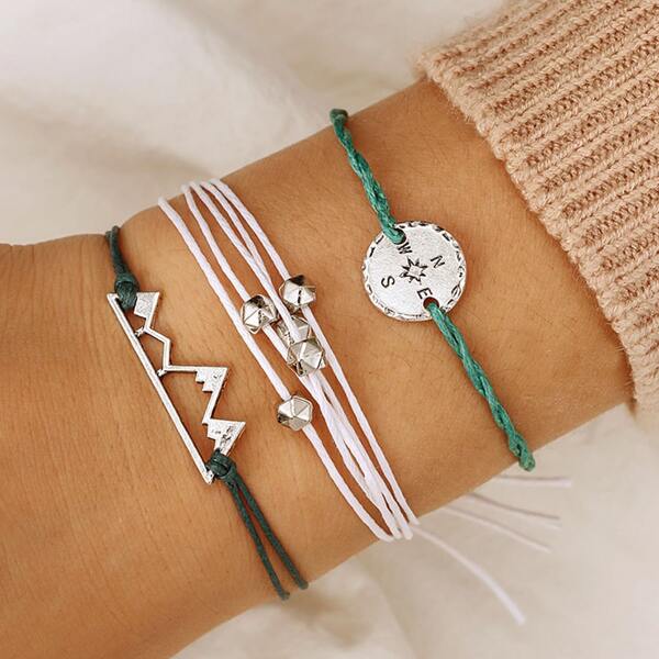 

3pcs Letter & Bead Decor String Bracelet, Multicolor