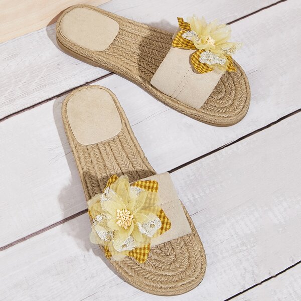 

Flower Appliques Espadrille Sliders, Yellow