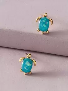 1pair Gemstone Decor Turtle Design Earrings - Blue - View 1