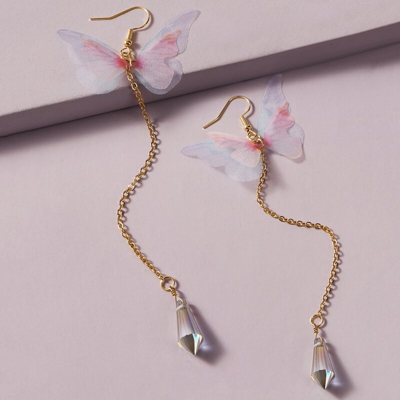 

1pair Gemstone Engraved & Butterfly Decor Drop Earrings, Multicolor