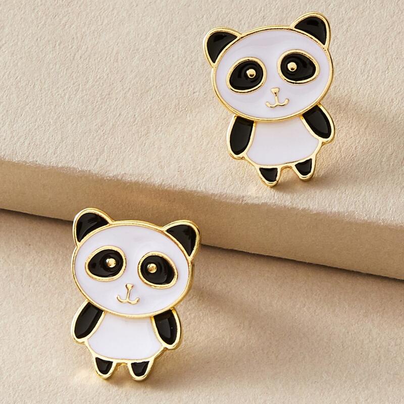 

1pair Panda Shaped Stud Earrings, Black and white