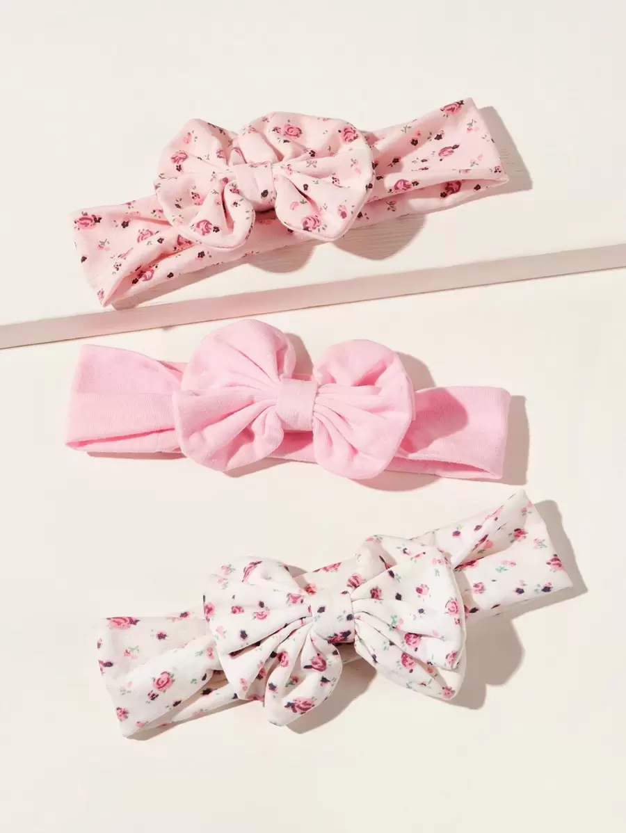 Set de 3 diademas con lazo y estampado floral para bebé, adecuadas como regalo de San Valentín