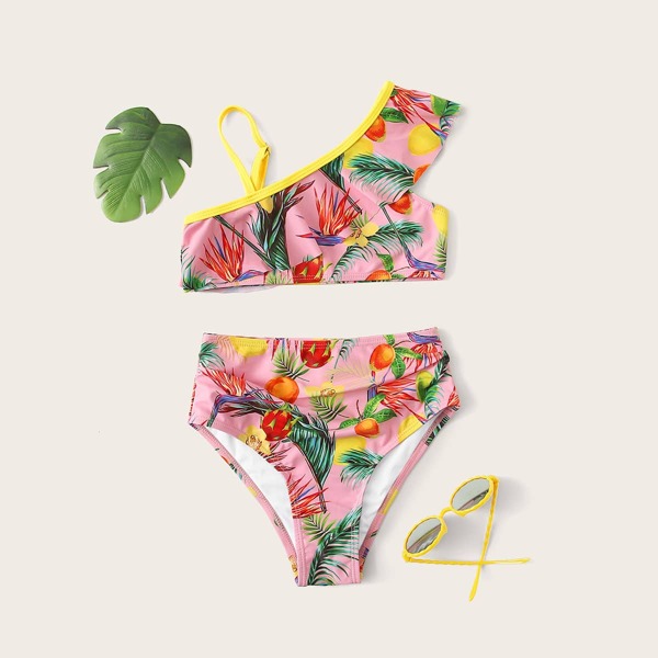 

Girls Tropical & Fruit High Waisted Bikini Swimsuit, Multicolor