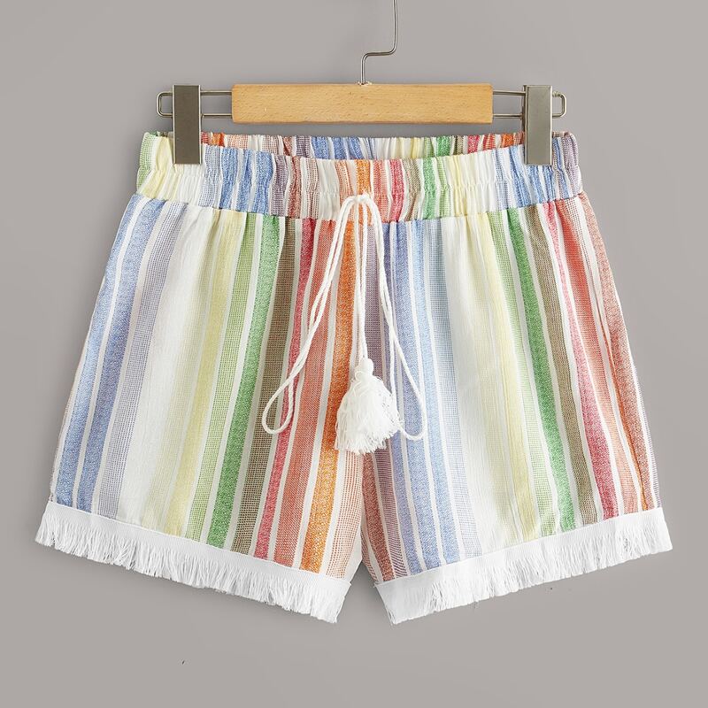 

Striped Fringe Shorts, Multicolor