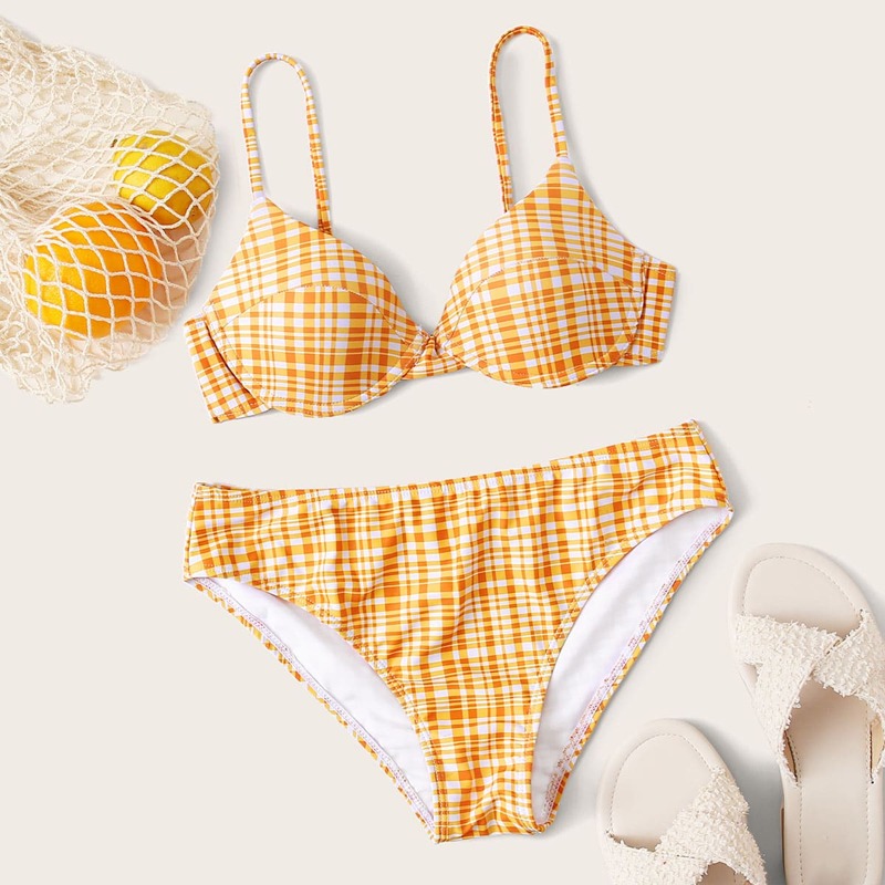 

Plaid Push Up Bikini Swimsuit, Yellow