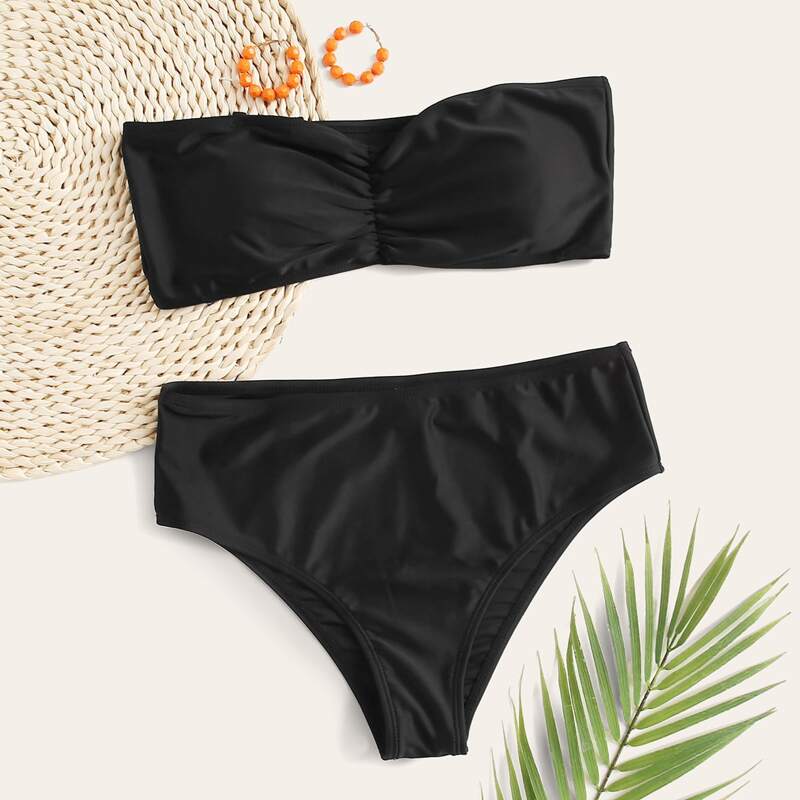 

Ruched High Waist Bikini Swimsuit, Black