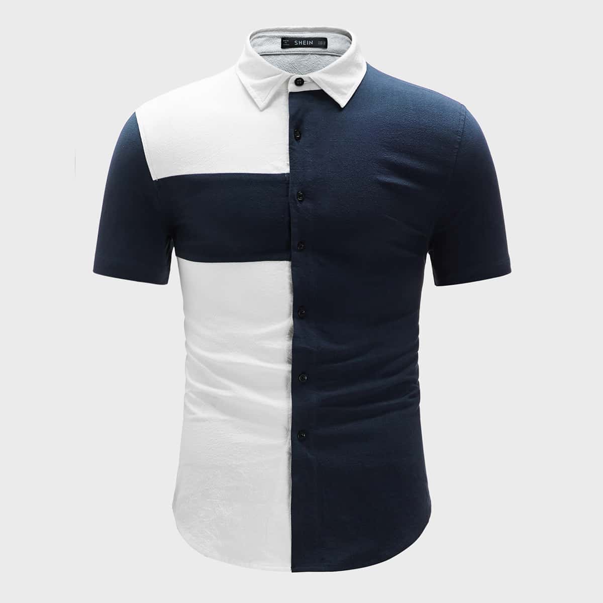 

Guys Collared Two Tone Shirt, Multicolor