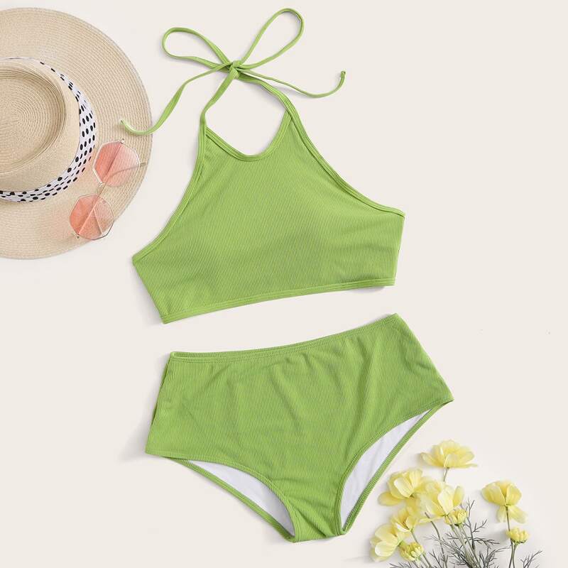 

Halter High Waist Bikini Swimsuit, Green