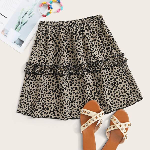 

Leopard Print Frill Trim Chiffon Skirt, Multicolor