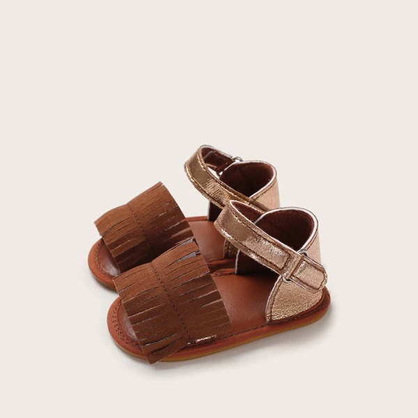 

Baby Girl Fringe Trim Ankle Strap Sandals, Brown