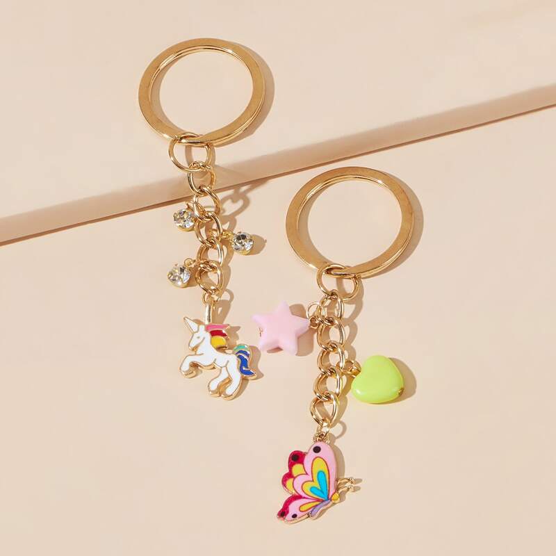

2pcs Butterfly & Unicorn Keychain, Gold