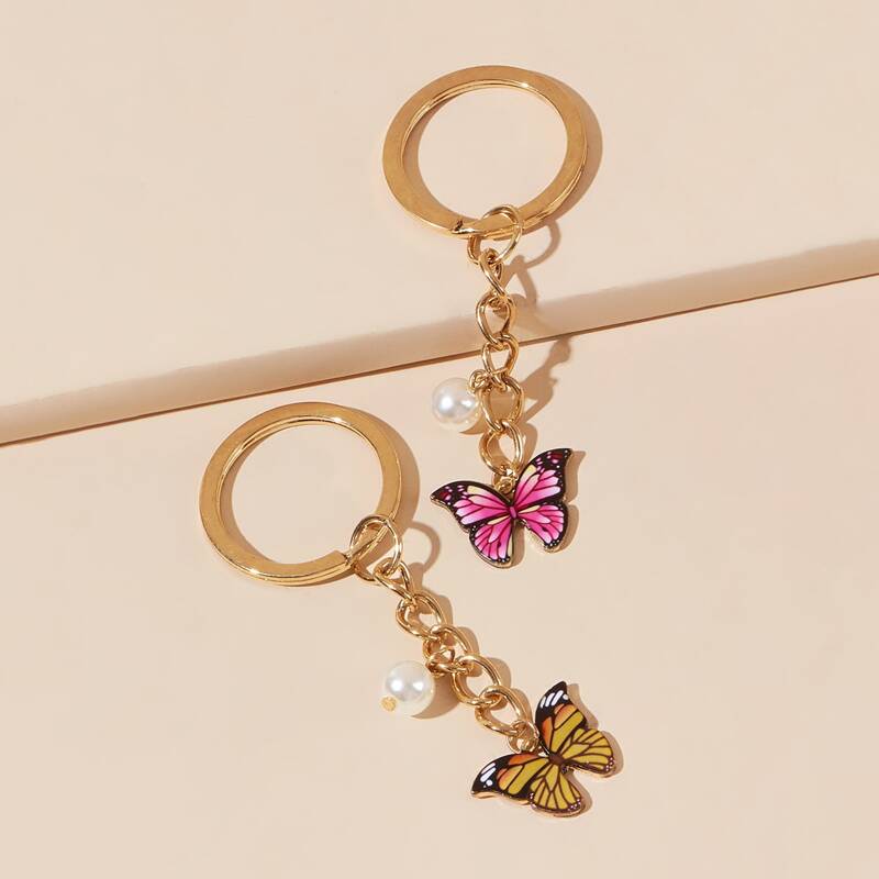 

2pcs Butterfly Charm Keychain, Gold