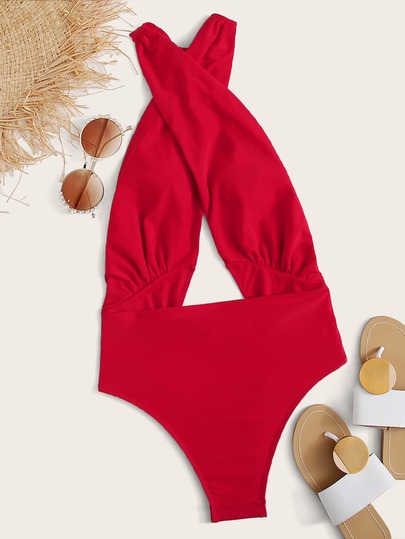 Criss Cross Front One Piece Swimsuit