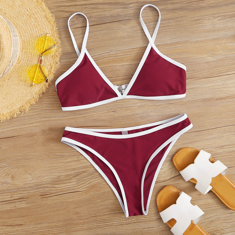 

Contrast Binding Bikini Swimsuit, Red