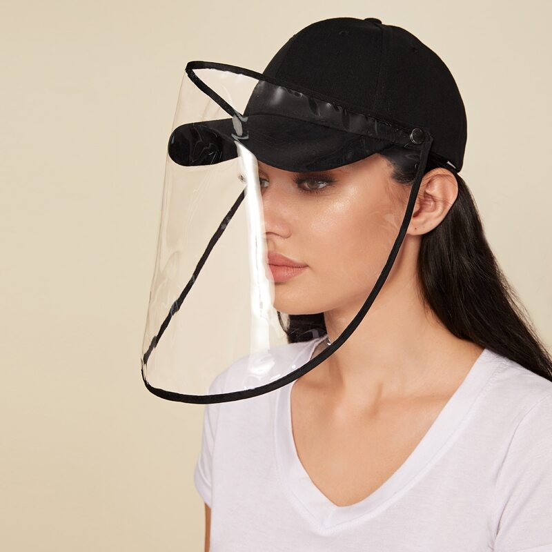 

Solid Baseball Cap With Detachable Face Shield Mask, Black