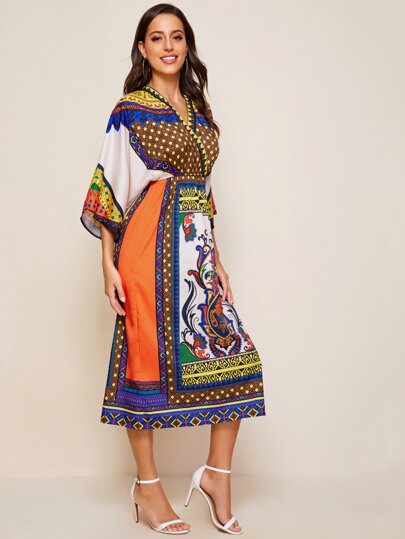 Tribal Print Batwing Sleeve Dress