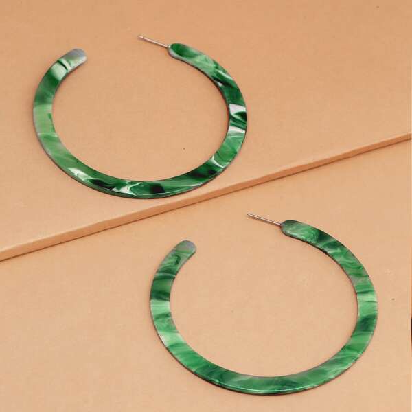 

1pair Large Marble Open Hoop Earrings, Green