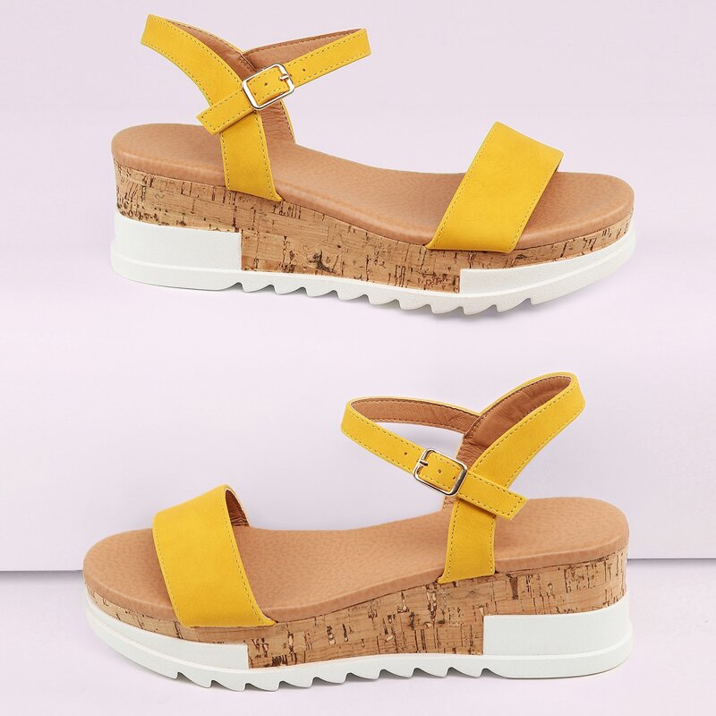 

Open Toe Ankle Strap Flatform Lug Sole Sandals, Yellow
