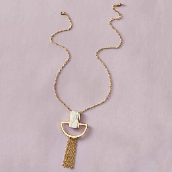 

1pc Geometric & Chain Tassel Charm Necklace, Gold
